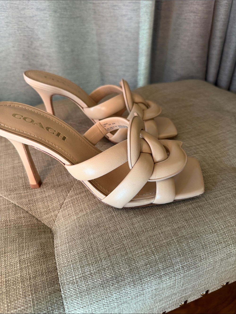 COACH Beige Knotted Leather Mule Heels - Picture 3 of 5